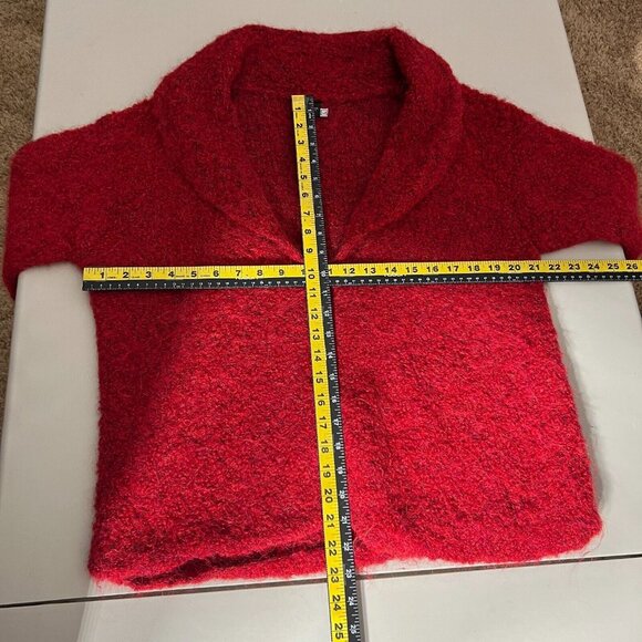 TEY ART Cardigan Sweater Womens Large Red One Button Collar Alpaca Wool Peru L - Picture 2 of 11